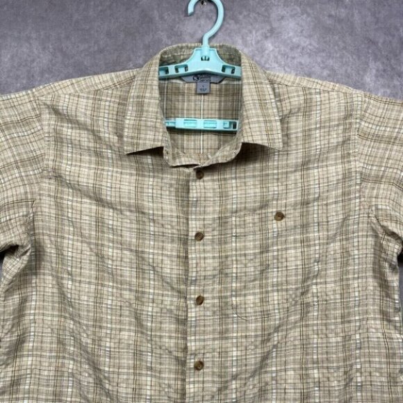 Gander Mountain Shirt Mens Large Tan Plaid Textured Modal Blend Cool Lightweight - Picture 3 of 10